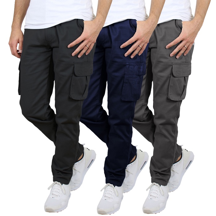 3-Pack Men's Flex-Stretch Cotton Cargo Pants, 31-Inch Inseam - Comfortable and Durable